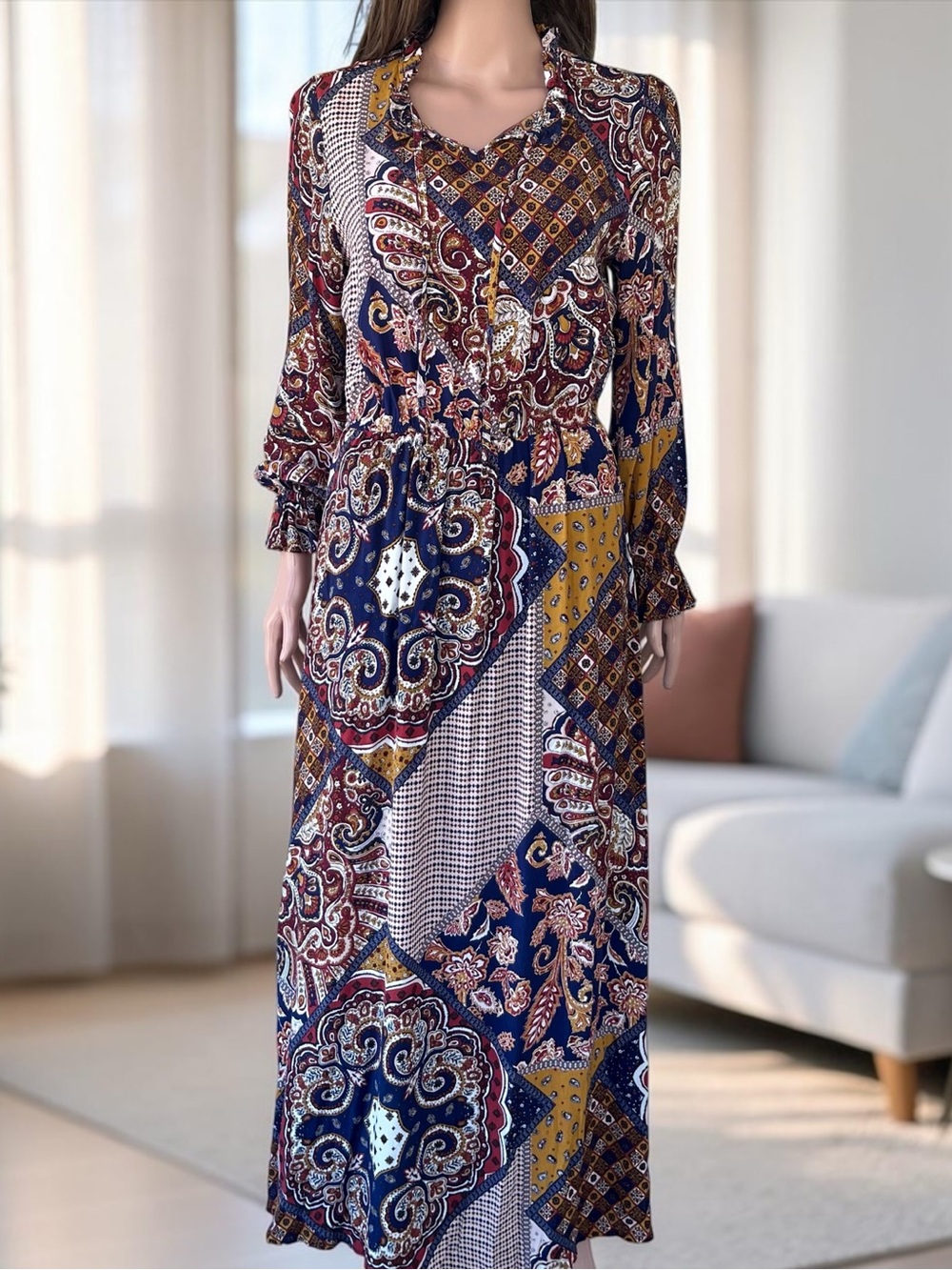 LC Waikiki Patchwork Paisley Maxi Dress Medium 8/10 Boho Viscose Turkey